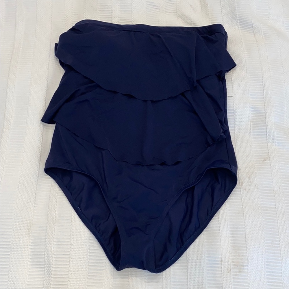 Maternity Navy Blue Ruffled Swimsuit sleeveless